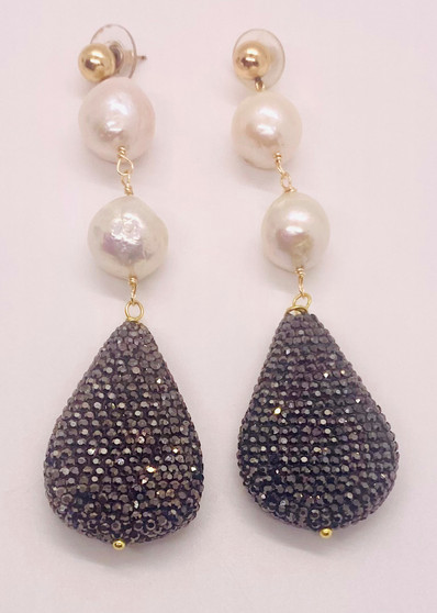 Pearl and Black Crystal Earrings