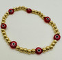 The red evil eye symbolizes protection, strength, and courage.  It can help you get rid of negative energy while enhancing positivity in your llfe.  This red evil eye bracelet is accompanied with gold filled beads.
