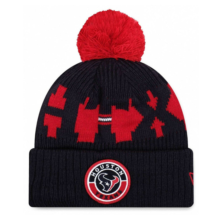 NEW ERA houston texans NFL sideline sport knit bobble beanie hat [Navy/red]