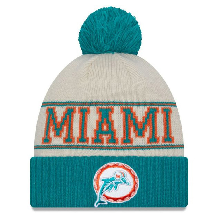 NEW ERA Miami Dolphins NFL23 historic side-line bobble beanie hat [teal/cream]