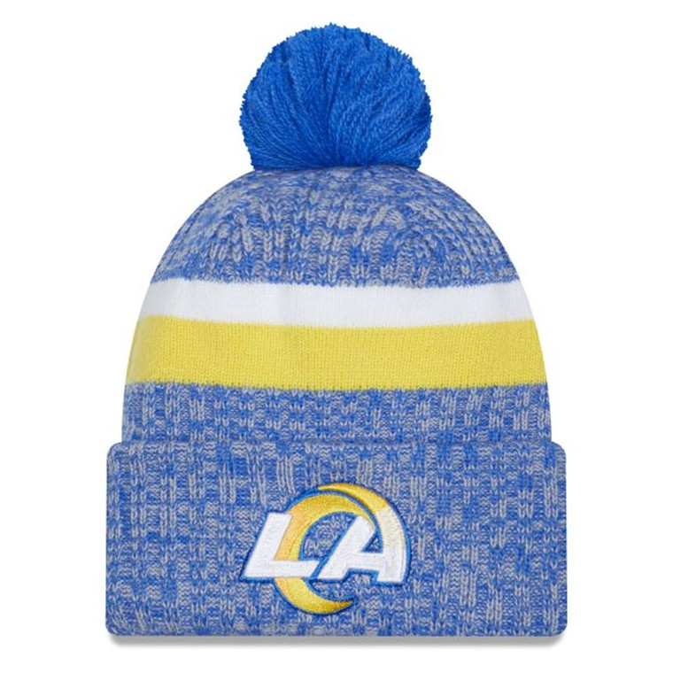 NEW ERA Los Angeles Rams NFL23 side-line knit bobble beanie hat [blue/grey/yellow]