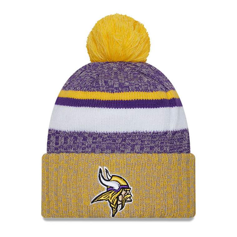 NEW ERA Minnesota Vikings NFL23 side-line sport knit bobble beanie hat [Yellow/purple/white/grey]