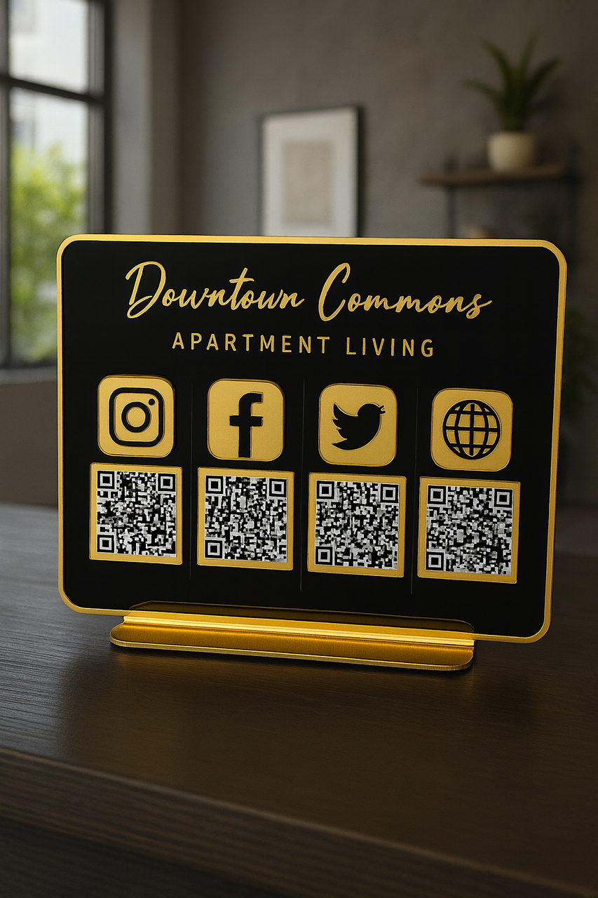 Gold finishes with black background in a rectangle shape