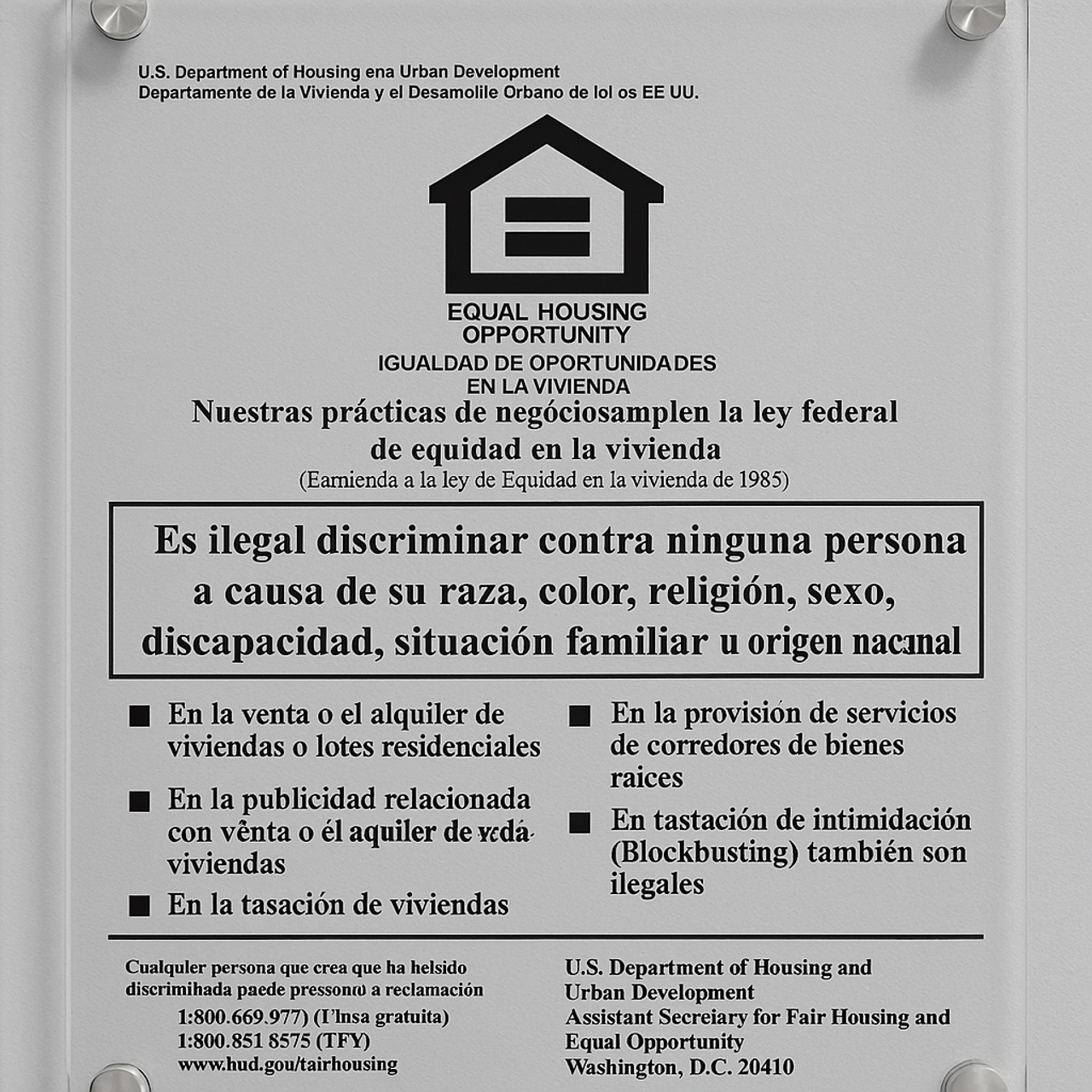 Acrylic Fair Housing Sign Acrylic Fair Housing Sign