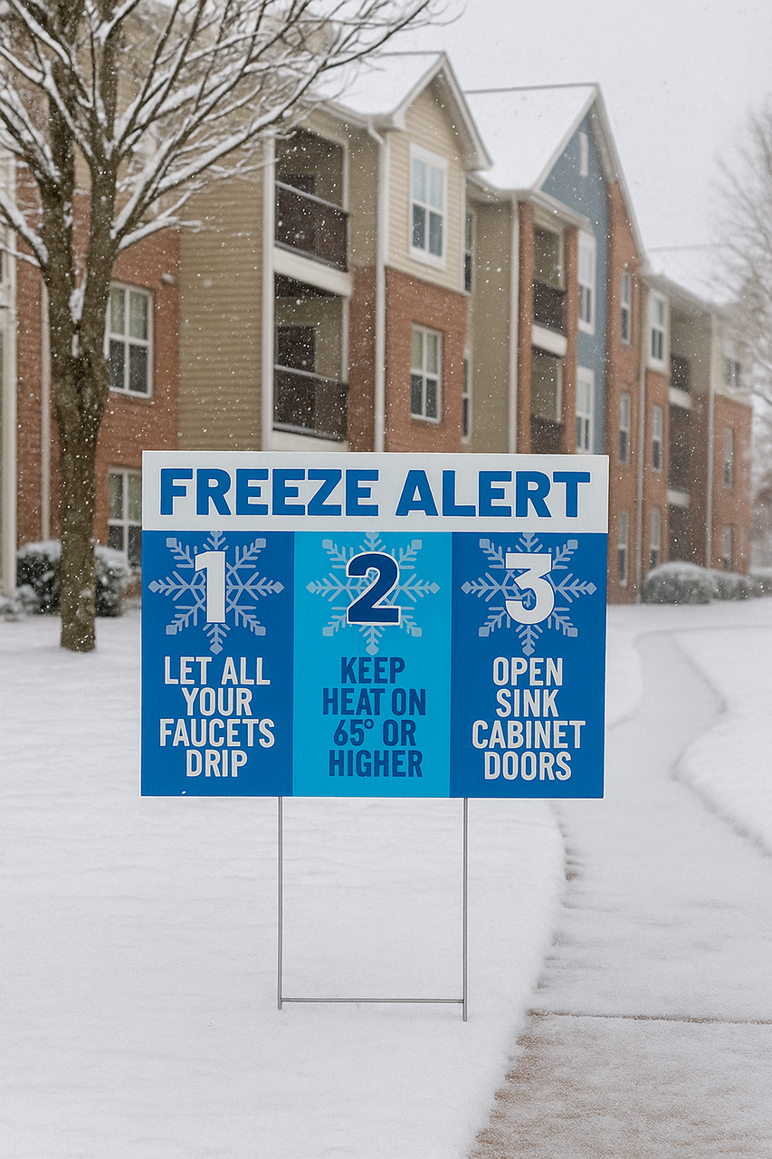 24" x 18" Freeze Warning Bandit Signs - Freeze Alert Steps