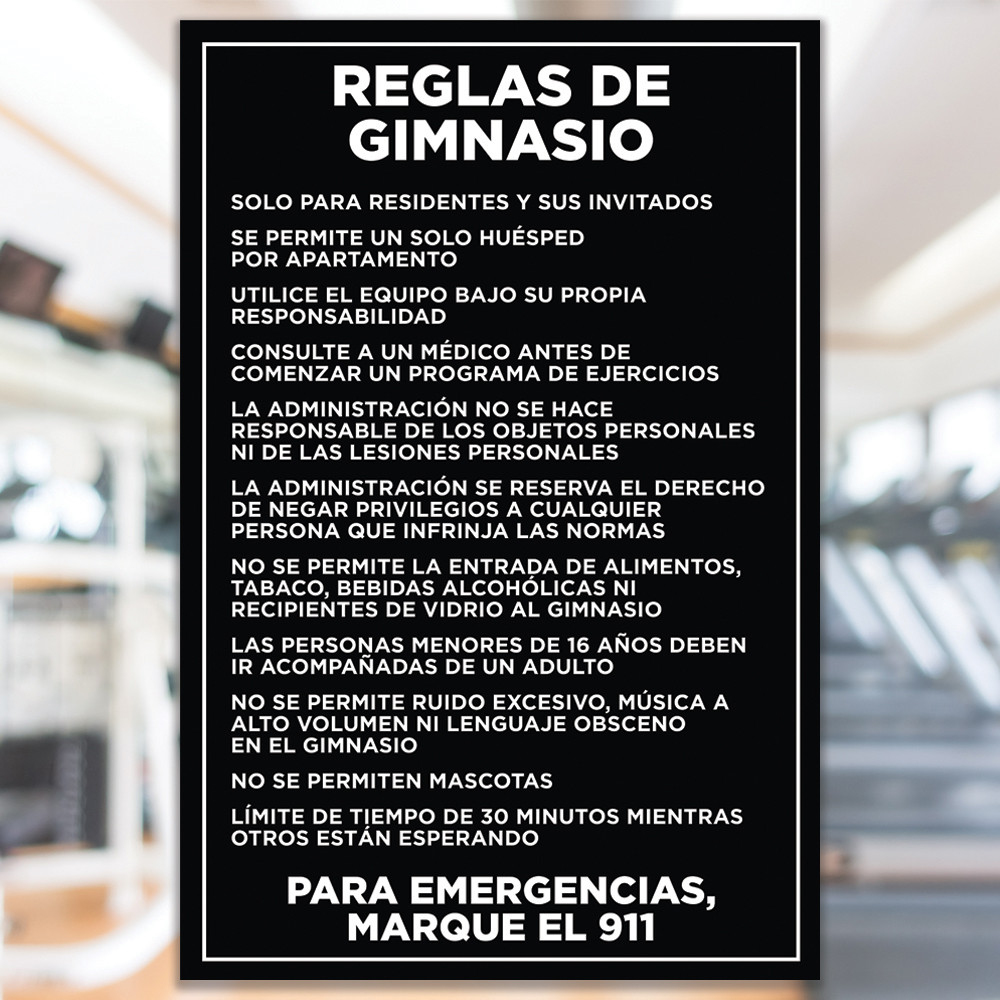 Fitness Center Rules Sign Black - 20" x 30"