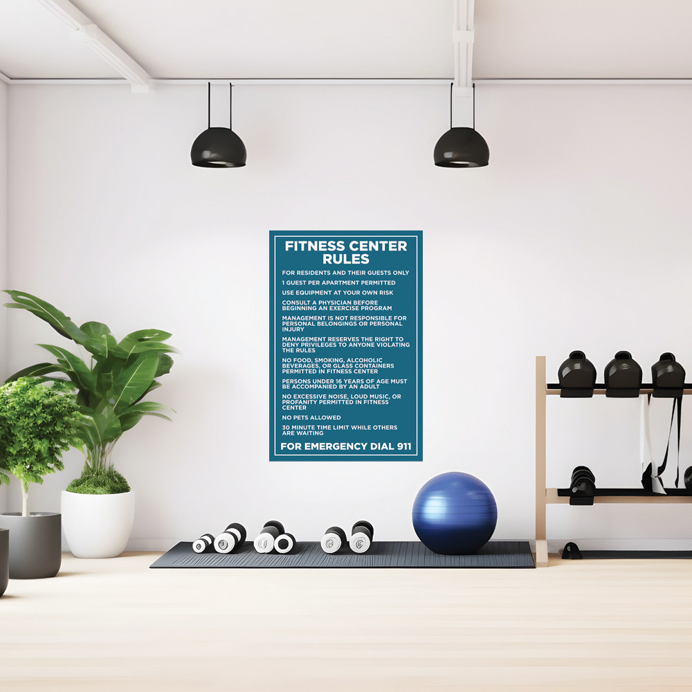 Fitness Center Rules Sign Dark Teal - 20" x 30"