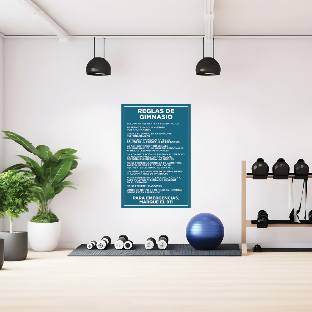 Fitness Center Rules Sign Dark Teal - 20" x 30"