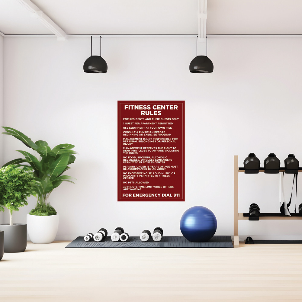 Fitness Center Rules Sign Red - 20" x 30"