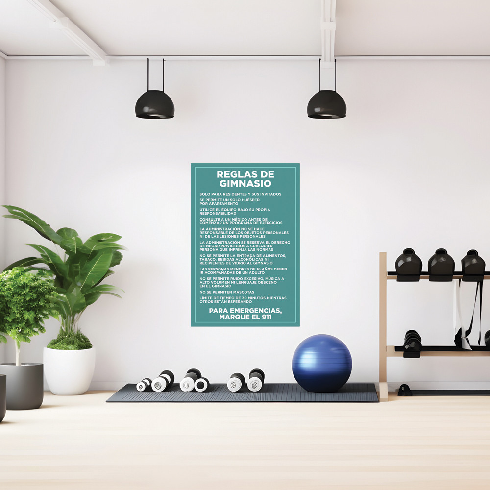Fitness Center Rules Sign Teal - 20" x 30"