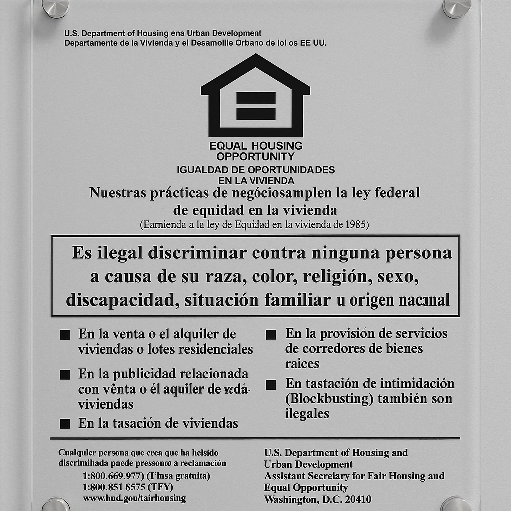 Acrylic Fair Housing Equal Housing Sign with Logo (11 x 17)