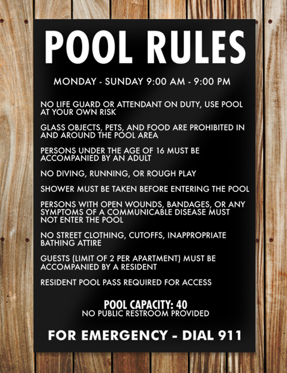 Pool Rules Sign