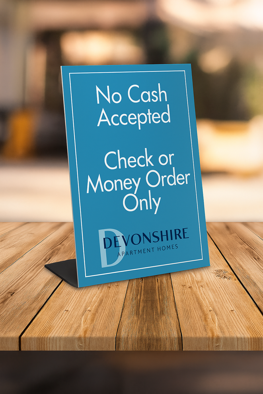 No Cash Accepted 4" x 6" Engraved Plastic Sign