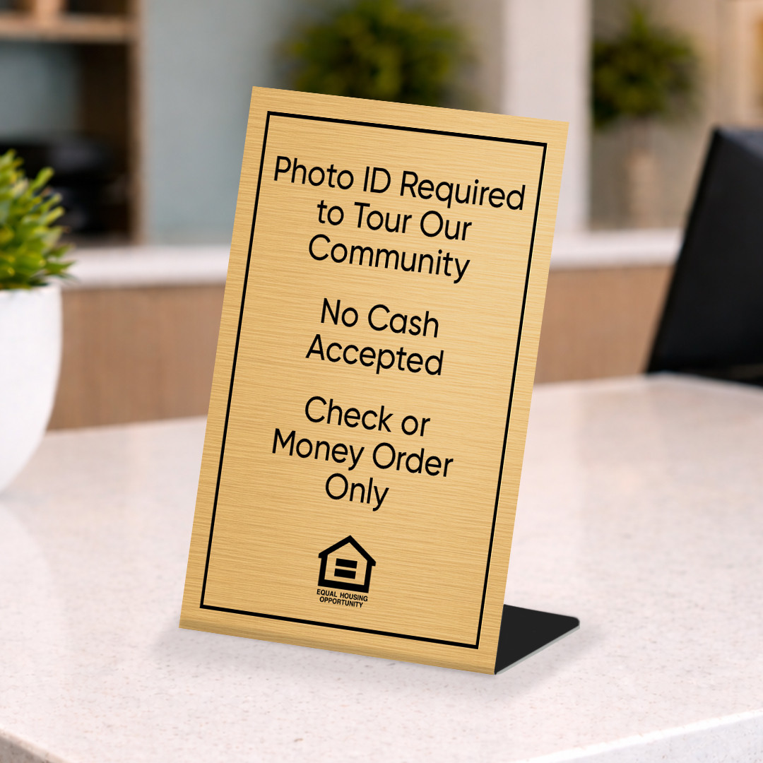 ID Required No Cash 4" x 6"  Engraved Pedestal Sign- Plastic