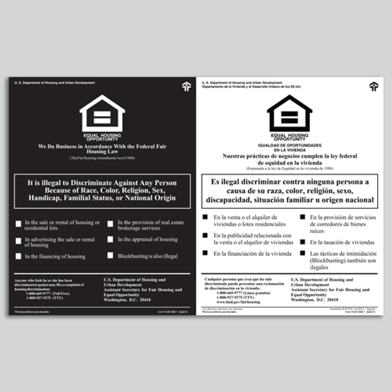 HUD Fair Housing PVC Sign- Bilingual  22" x 14"