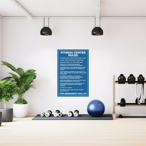 Fitness Center Rules Sign Blue - 20" x 30"