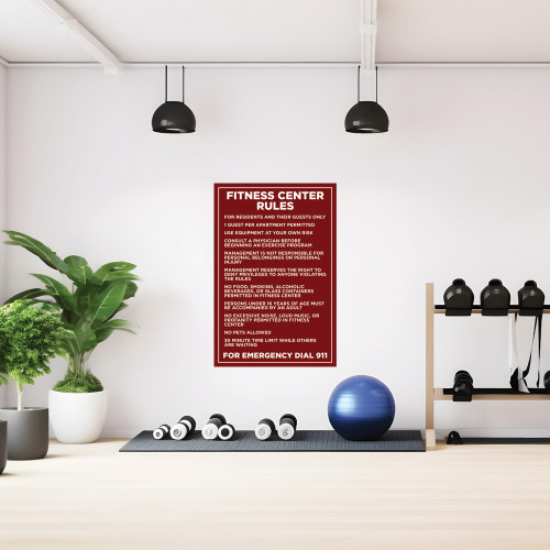 Fitness Center Rules Sign Red - 20" x 30"