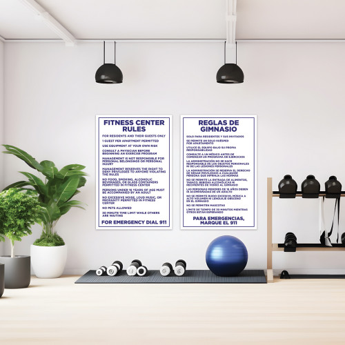 Fitness Center Rules Sign White, Navy - 20" x 30"