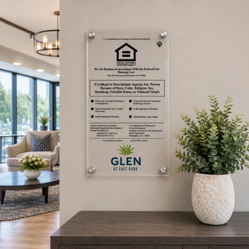 Acrylic Fair Housing Equal Housing Sign with Logo (11 x 17)