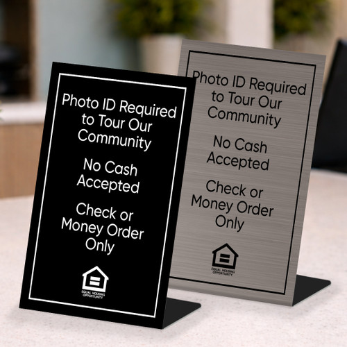 ID Required No Cash 4" x 6"  Engraved Pedestal Sign- Plastic