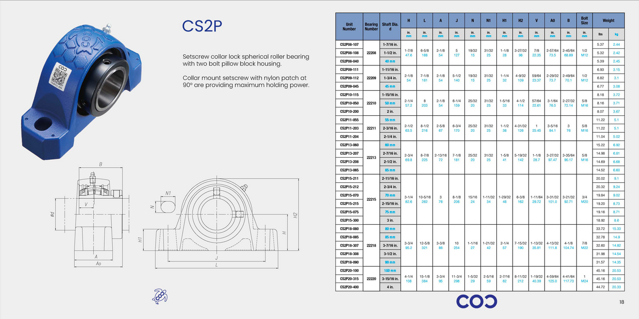 P2B-S2-107R Bearing Replacement 1-7/16" Bore CS2P08-107 Specification Sheet