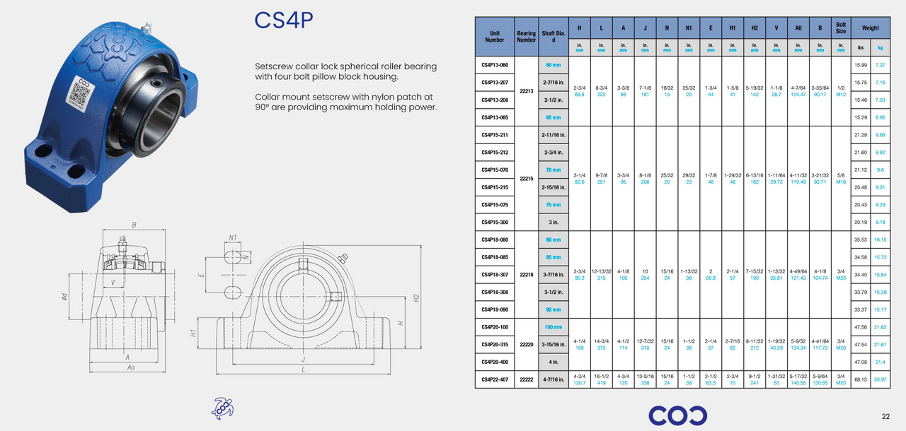 P4B-S2-211R Bearing Replacement 2-11/16" Bore CS4P15-211 Specification Sheet