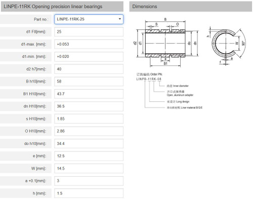 LINPE-11RK-25 Open precision linear bearing 25x40x58