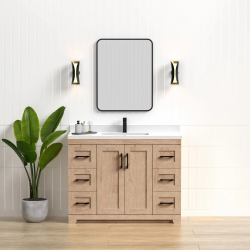 Bridgeport 48" Single Sink Solid-Wood Vanity with Quartz Countertop (6 Drawers Only)-Maple Bridgeport 48" Single Sink Solid-Wood Vanity with Quartz Countertop (6 Drawers Only)-Maple