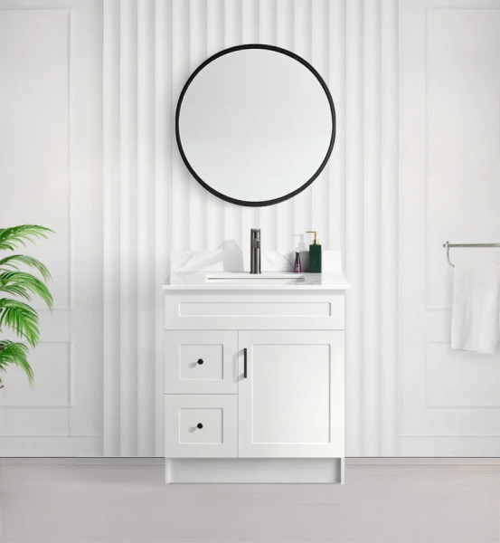 Tesoro 30" Shaker Bathroom Vanity With Quartz Countertop (MDF) Tesoro 30" Shaker Bathroom Vanity With Quartz Countertop (MDF)
