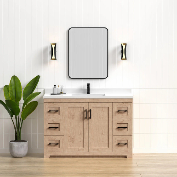 Bridgeport 60" Single Sink Solid-Wood Vanity with Quartz Countertop-Maple Bridgeport 60" Single Sink Solid-Wood Vanity with Quartz Countertop-Maple