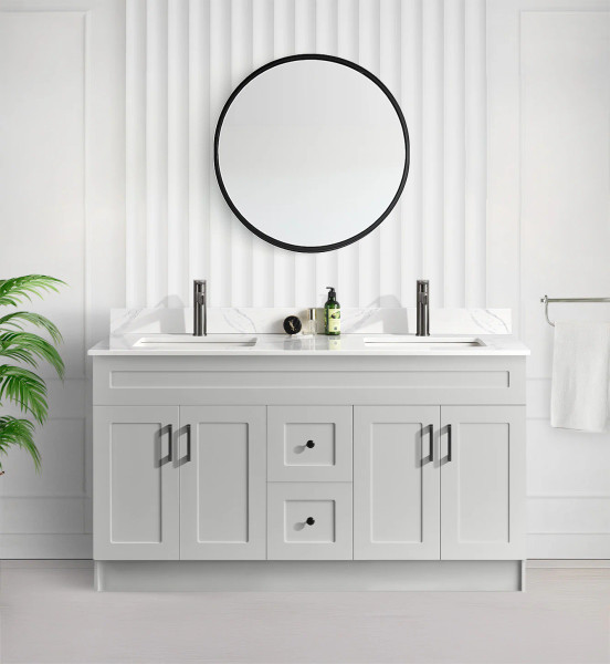 Tesoro 60" Double Sink Shaker Bathroom Vanity With Quartz Countertop (MDF) Tesoro 60" Double Sink Shaker Bathroom Vanity With Quartz Countertop (MDF)