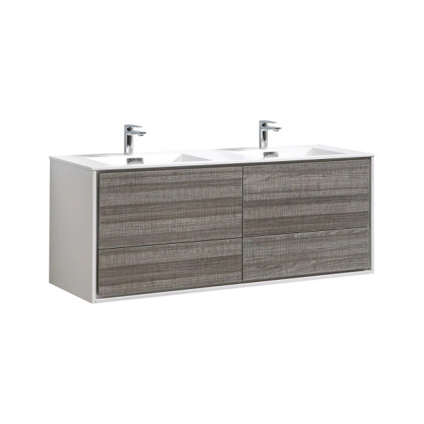 DeLusso 60" Double Sink Wall Mount Modern Bathroom Vanity