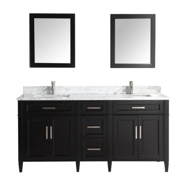 Vanity Art - Hudson 72" Double Sink Bathroom Vanity Set with Sink and Mirrors (Carrara Marble Top)