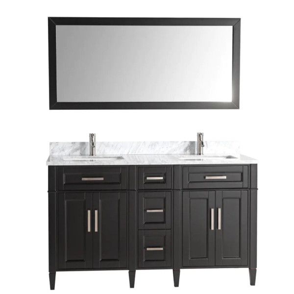 Vanity Art - Hudson 60" Double Sink Bathroom Vanity Set with Sink and Mirror (Carrara Marble Top)