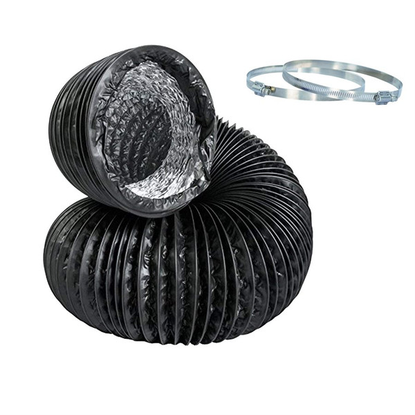 Flexible Aluminum Duct With Lightproof PVC Jacket W/2 Clamps 6in x25ft