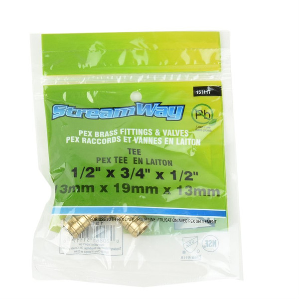 Brass Pex Tee ¾in Barb x ½in Barb x ¾in Barb
