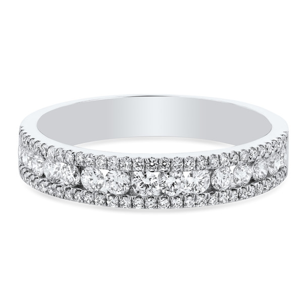Three Row Diamond Border Wedding Band
