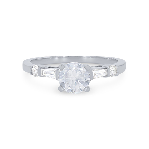 Three Stone Baguette and Round Diamond Engagement Setting