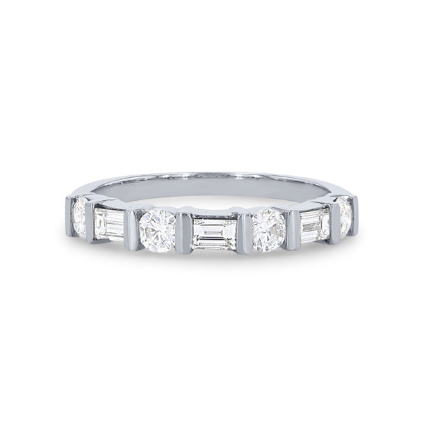 Round and Baguette Diamond Bar Set Wedding Band