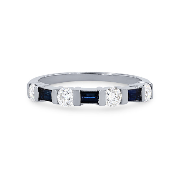 Alternating Baguette Sapphire and Round Diamond Wedding Band