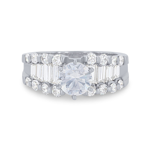 Three Row Round and Baguette Diamond Engagement Setting