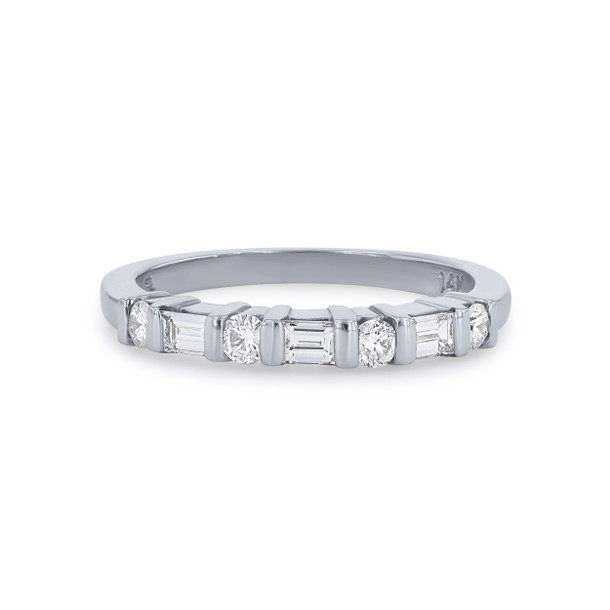 Alternating Baguette and Round Diamond Wedding Band