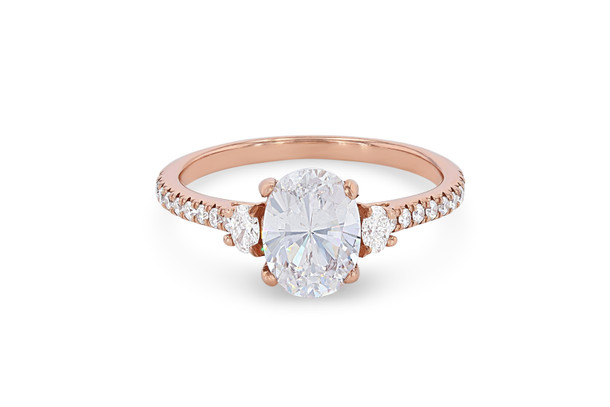 Petite Three Stone Oval Diamond Pave Engagement Setting