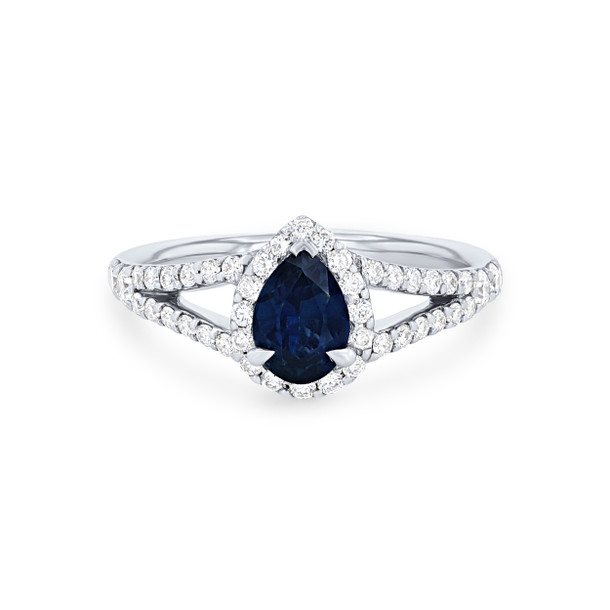 Pear Sapphire and Diamond Halo Ring