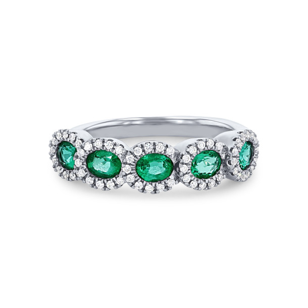 Green Emerald and Diamond Halo Band