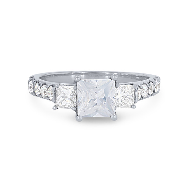 Three Stone Princess Diamond Pave Engagement Setting