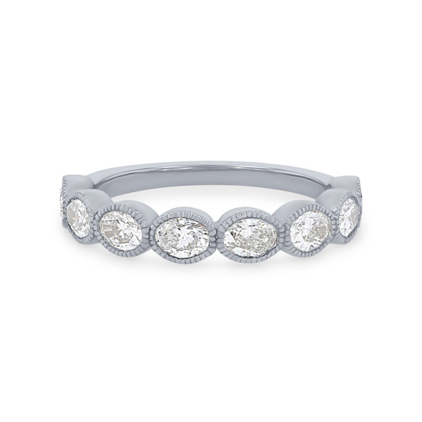 Oval Diamond Bezel Milgrain Wedding Band