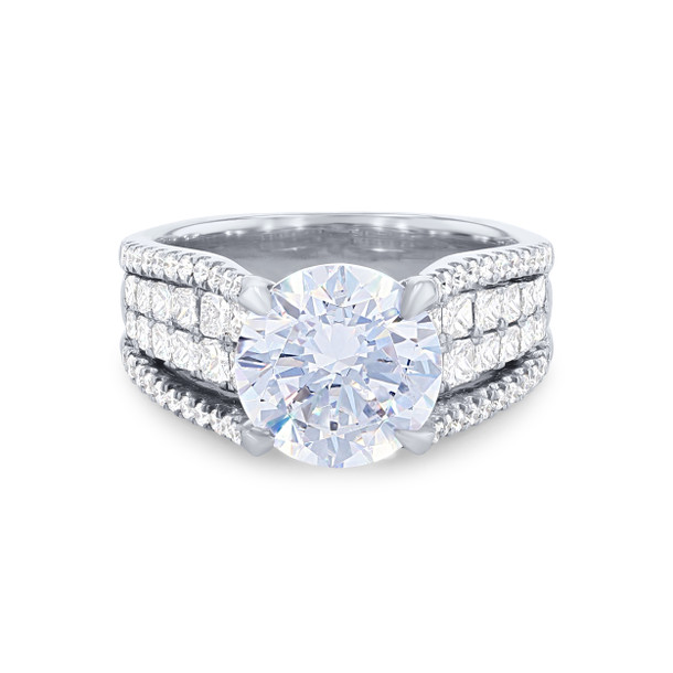 Simon G. Princess and Round Diamond Four Row Euro Fit Engagement Setting