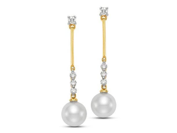 Freshwater Pearl and Diamond Drop Earrings