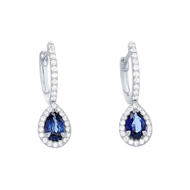 Sapphire and Diamond Halo Pear Drop Earrings